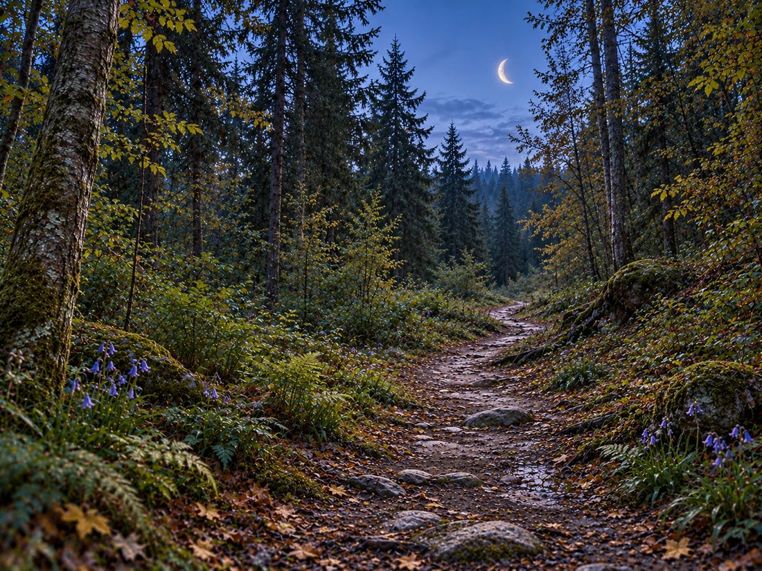 A moonlit woodland path, the inspiration for the collection