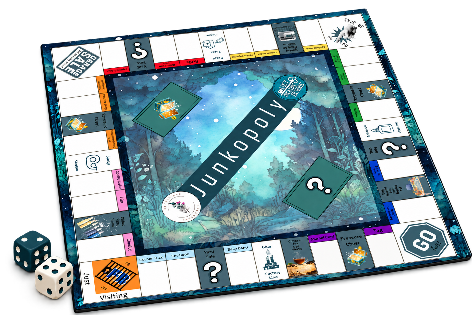 Junkopoly gameboard with dice