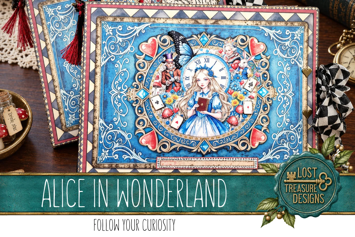Alice in Wonderland Junk Journal Kit: Folio, Papers, Embellishments (Digital Download) — Collection Cover