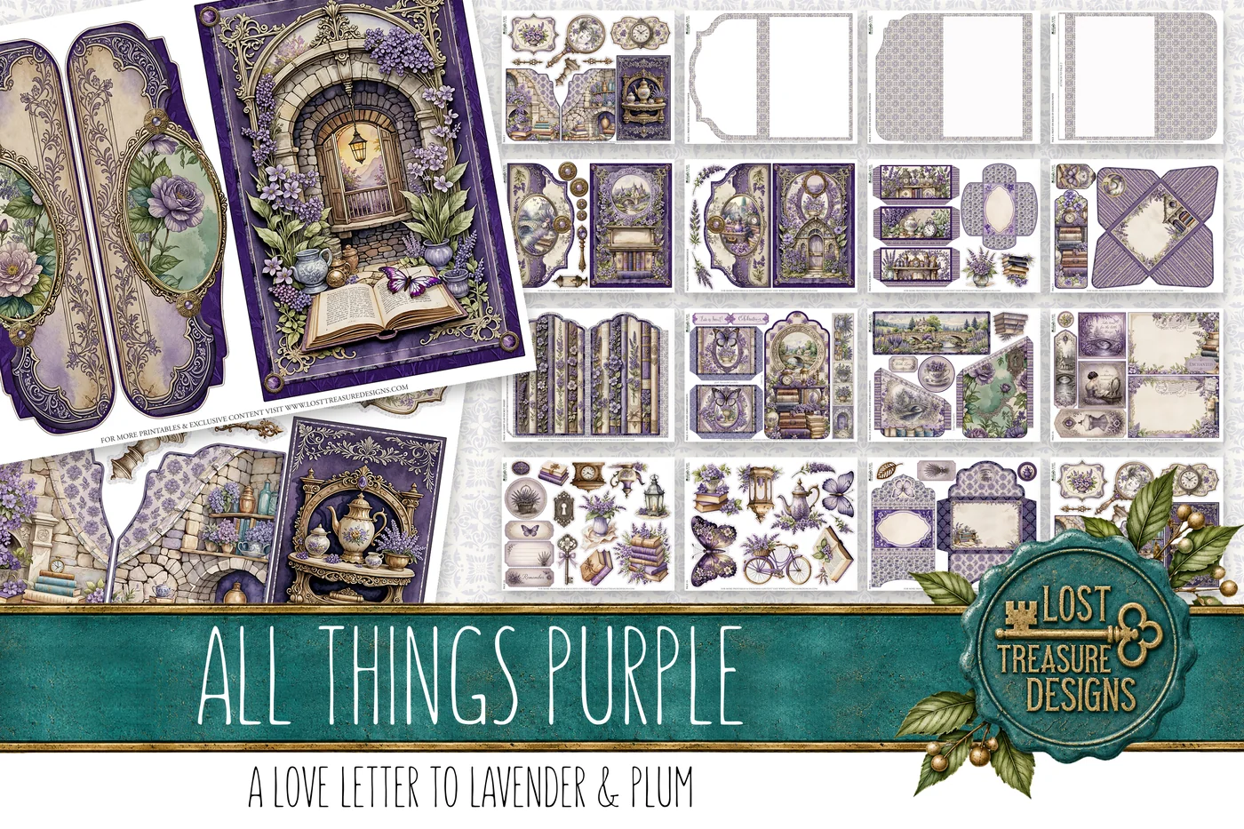 ALL THINGS PURPLE: A Purple-Themed Folio & Junk Journal Kit. Digital download. Papercraft. Print and make. — Folio & Embellishments Preview