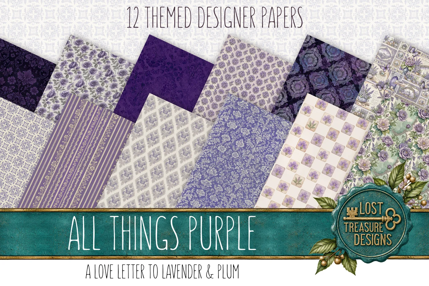 ALL THINGS PURPLE: A Purple-Themed Folio & Junk Journal Kit. Digital download. Papercraft. Print and make. — Designer Paper Preview