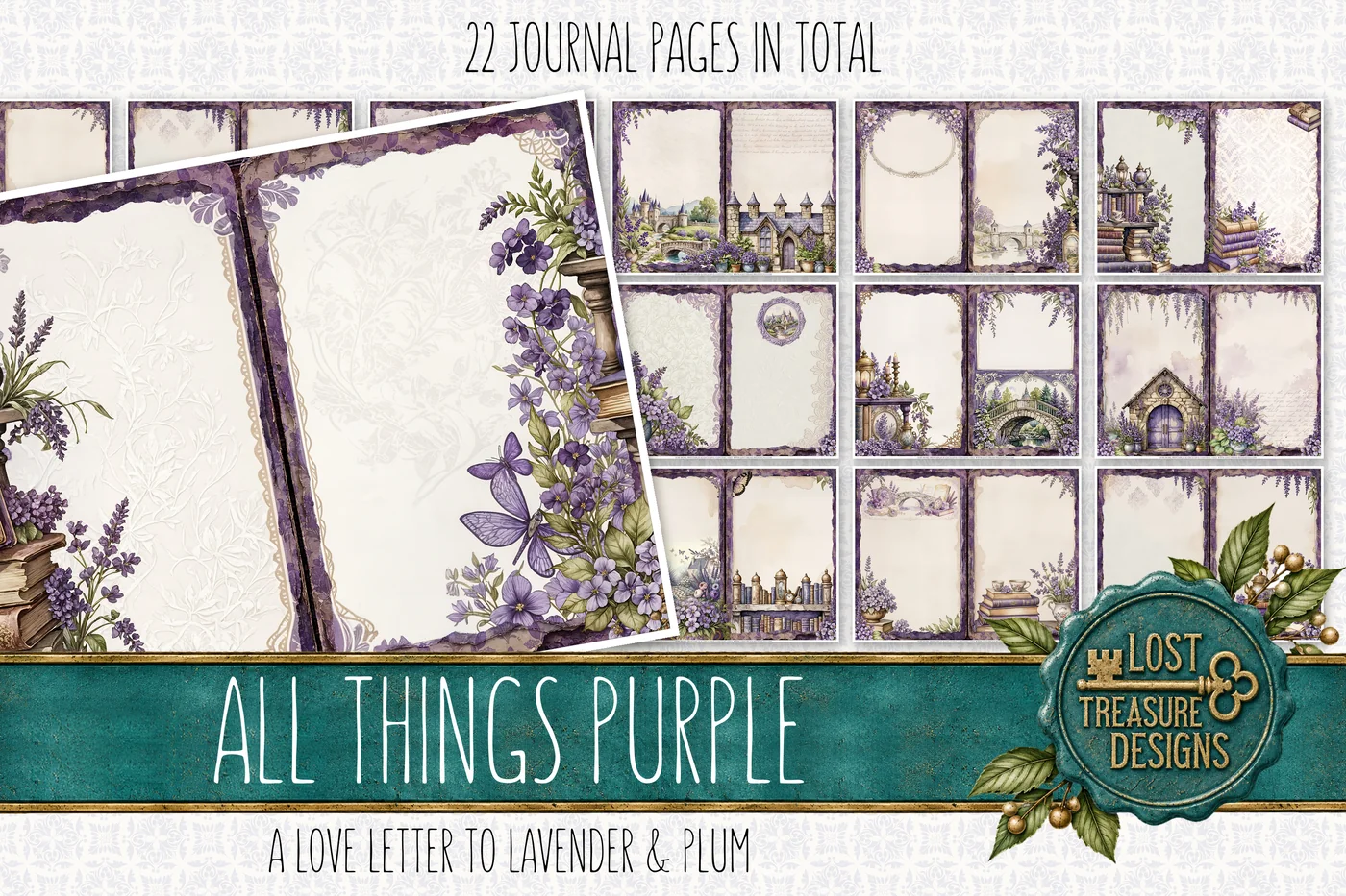 ALL THINGS PURPLE: A Purple-Themed Folio & Junk Journal Kit. Digital download. Papercraft. Print and make. — Journal Layout Preview 2