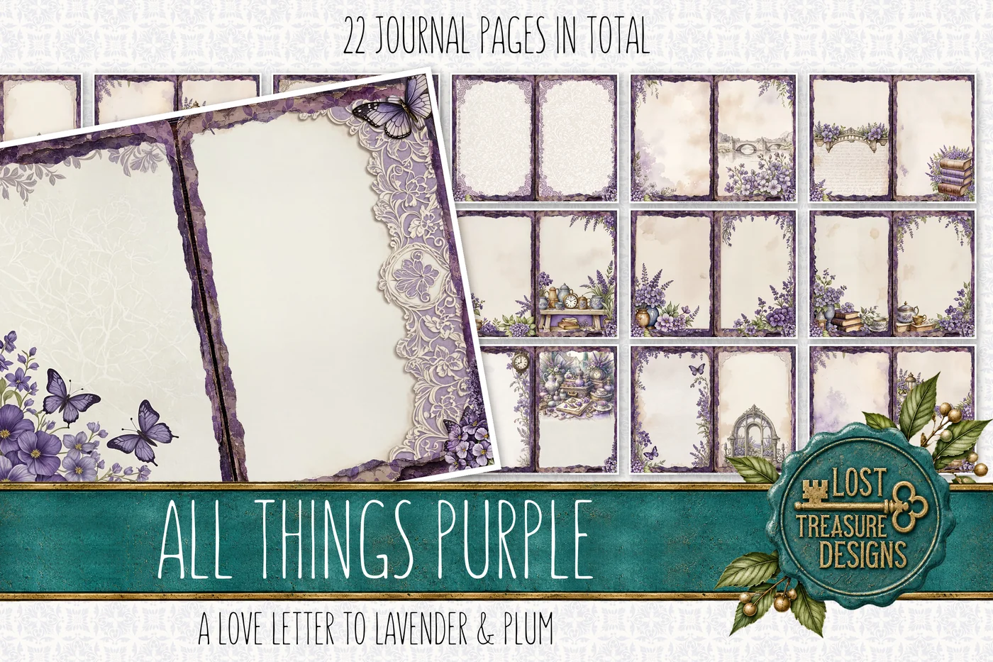 ALL THINGS PURPLE: A Purple-Themed Folio & Junk Journal Kit. Digital download. Papercraft. Print and make. — Journal Layout Preview 1
