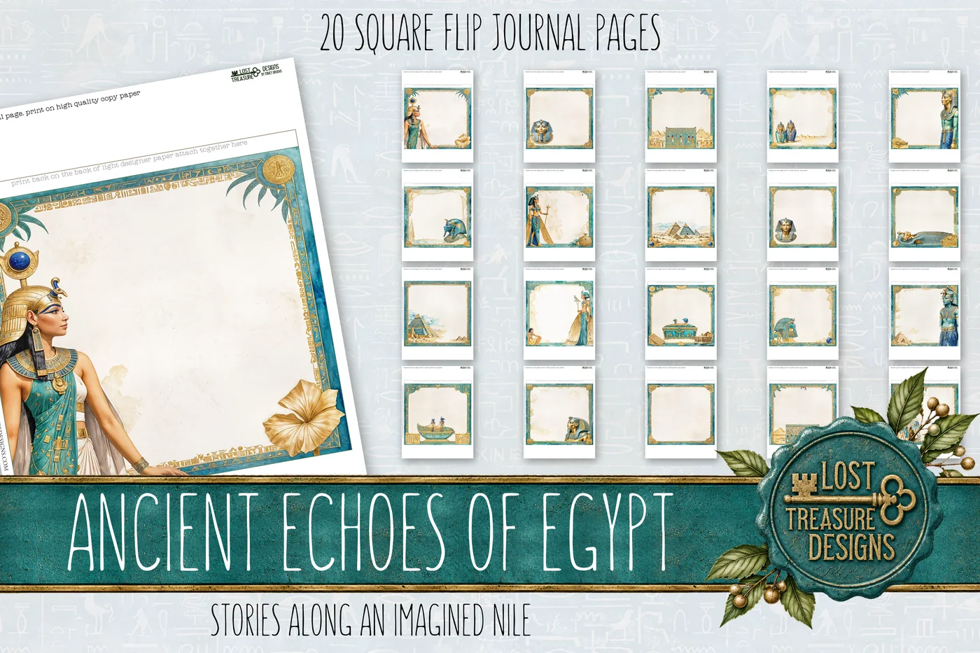 Ancient Egypt Junk Journal Kit: Scrapbook Paper Embellishments (Digital) — Square Flip Journal Pages Preview