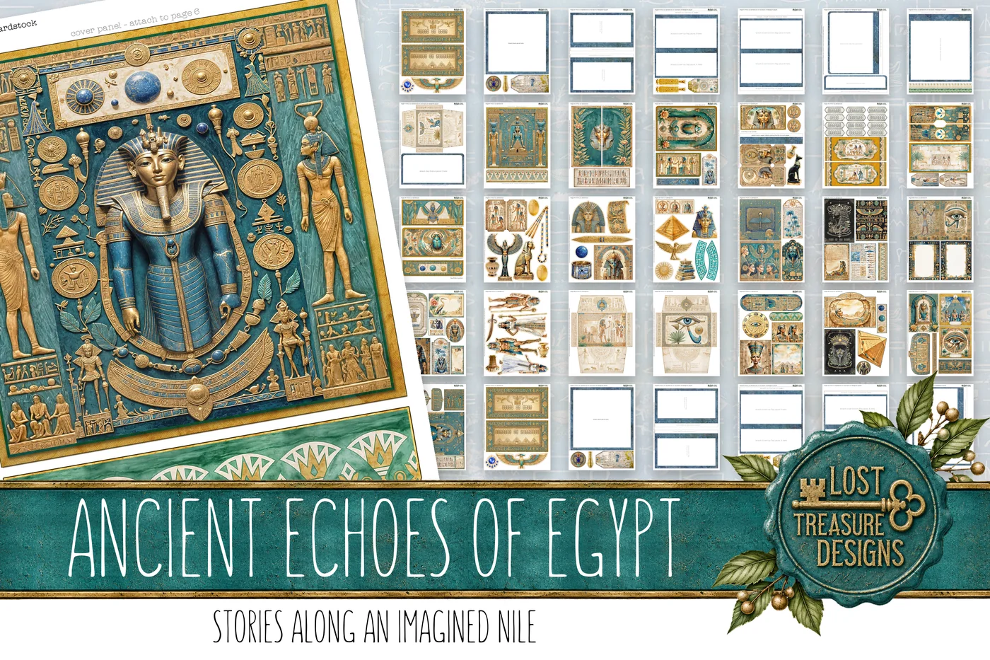 Ancient Egypt Junk Journal Kit: Scrapbook Paper Embellishments (Digital) — Folio & Embellishments Preview
