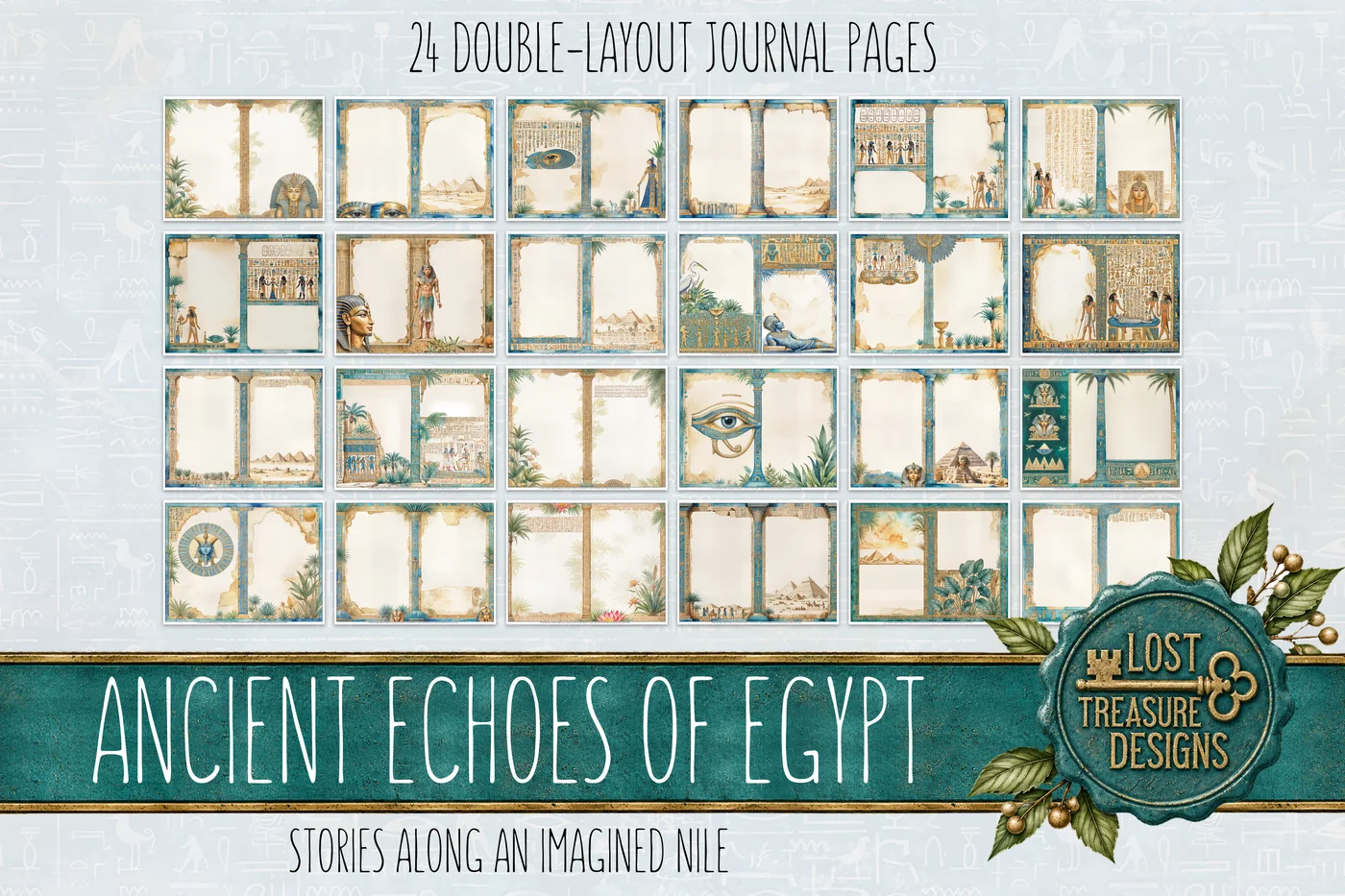 Ancient Egypt Junk Journal Kit: Scrapbook Paper Embellishments (Digital) — Double-Layout Journal Pages Preview