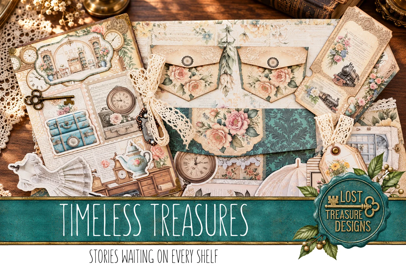 Antique Shop Junk Journal Kit: Vintage Ephemera, Scrapbook Pages (Digital Download) — Finished Project Showcase