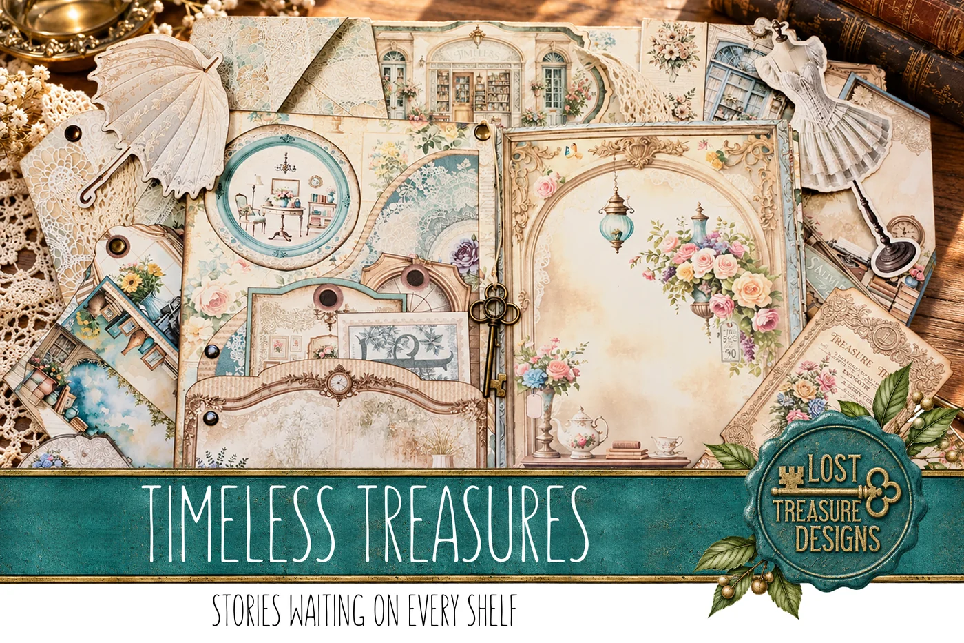 Antique Shop Junk Journal Kit: Vintage Ephemera, Scrapbook Pages (Digital Download) — Finished Project Showcase