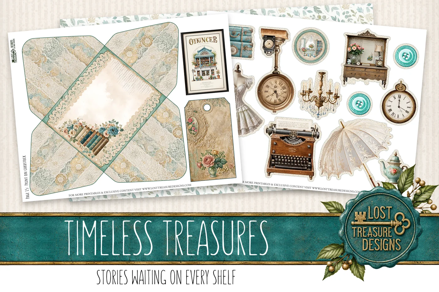 Antique Shop Junk Journal Kit: Vintage Ephemera, Scrapbook Pages (Digital Download) — Jumbo Tags & Special Bonuses