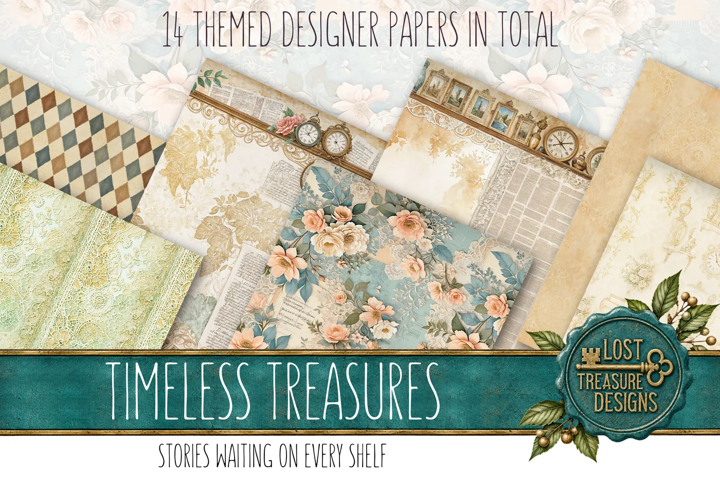 Antique Shop Junk Journal Kit: Vintage Ephemera, Scrapbook Pages (Digital Download) — Designer Paper Preview 2