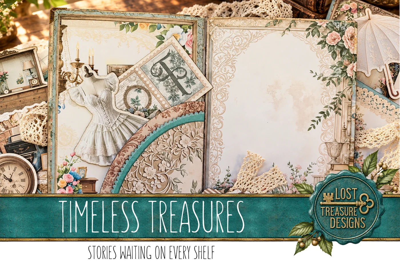 Antique Shop Junk Journal Kit: Vintage Ephemera, Scrapbook Pages (Digital Download) — Finished Project Showcase