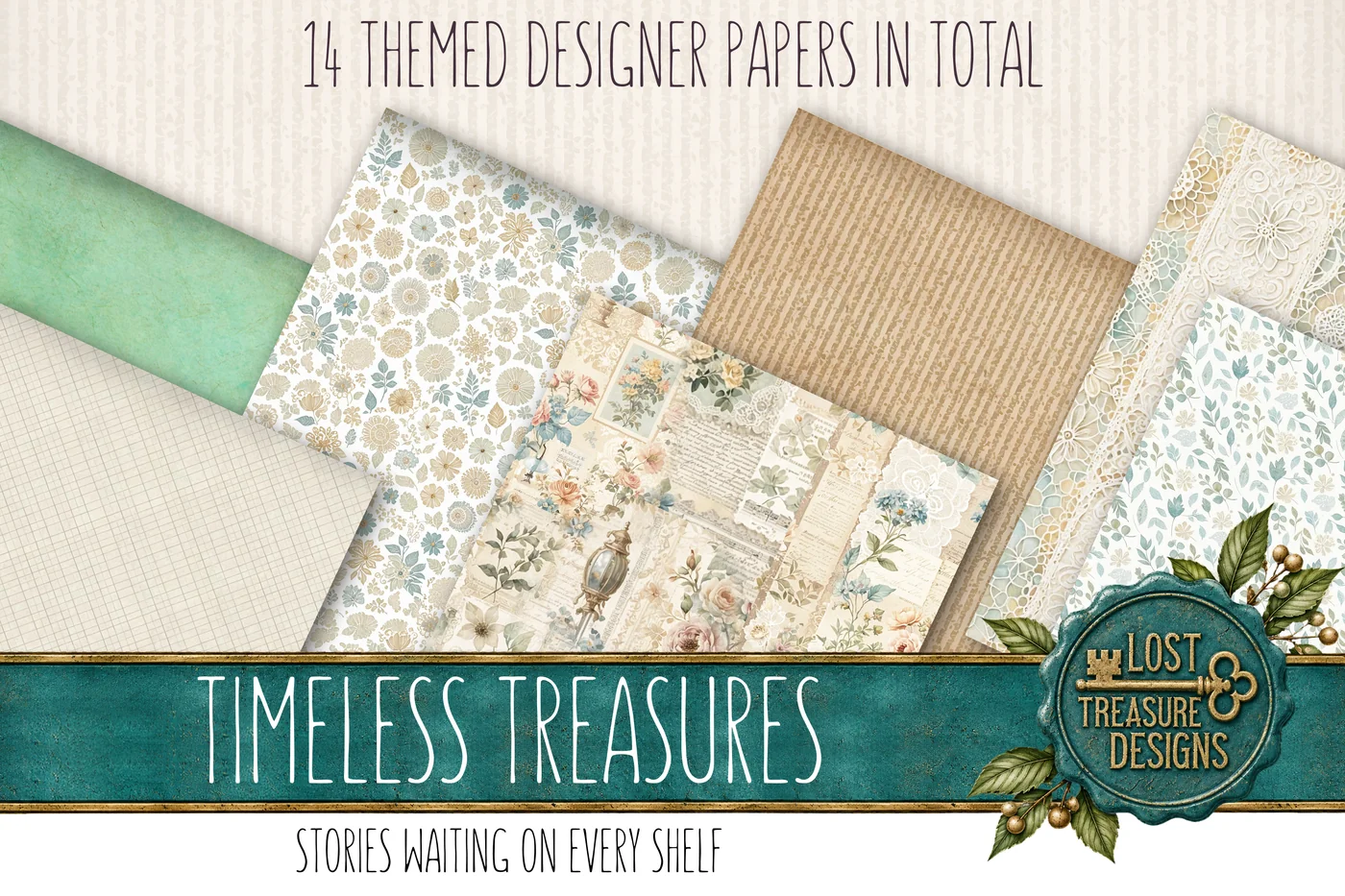 Antique Shop Junk Journal Kit: Vintage Ephemera, Scrapbook Pages (Digital Download) — Designer Paper Preview 1