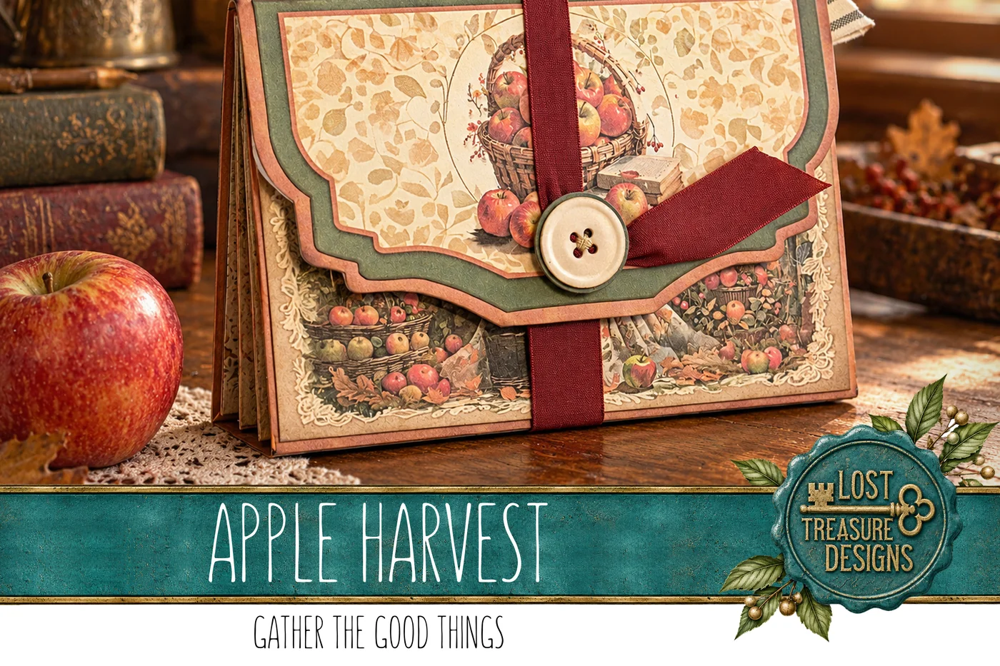 Apple Harvest Journal Kit: Victorian Accordion Folio, Digital Scrapbook (PDF) — Collection Cover