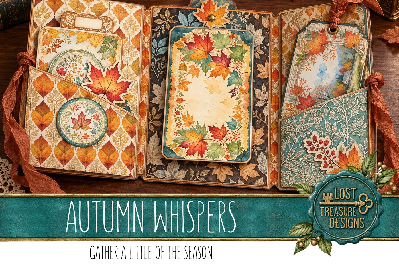 Autumn Foliage Junk Journal Kit: Watercolor Leaves, Embellishments (Digital Download) — Finished Project Showcase