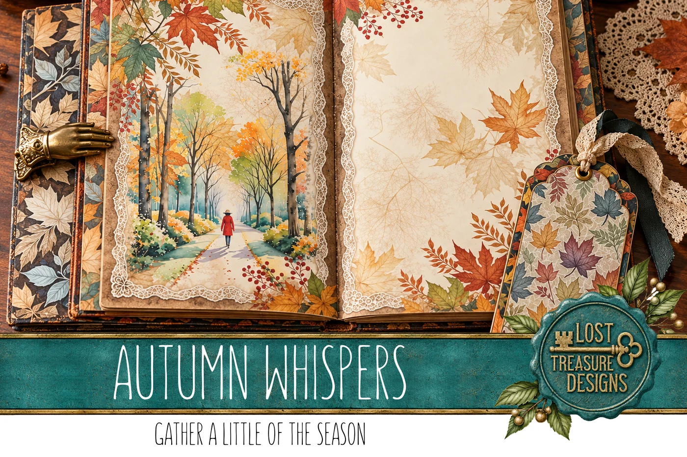 Autumn Foliage Junk Journal Kit: Watercolor Leaves, Embellishments (Digital Download) — Finished Project Showcase