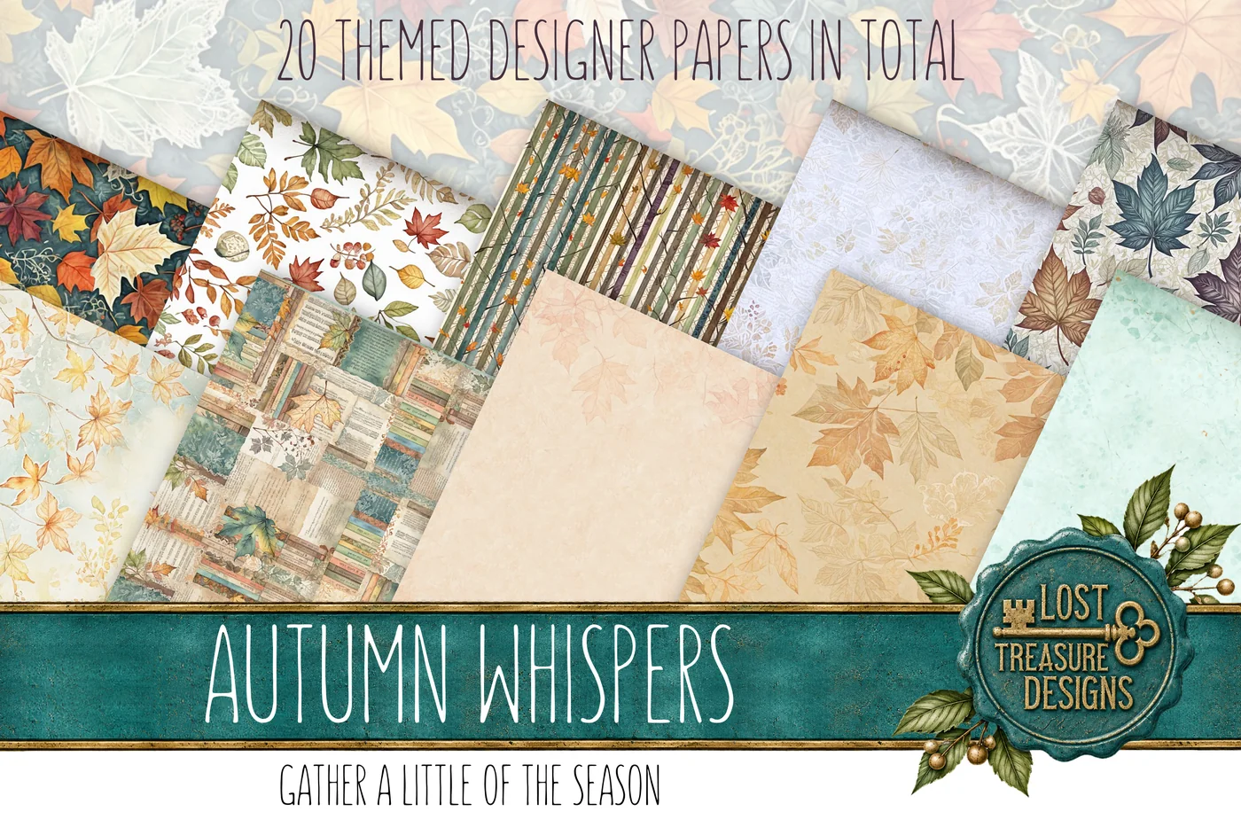 Autumn Foliage Junk Journal Kit: Watercolor Leaves, Embellishments (Digital Download) — Designer Paper Preview 2