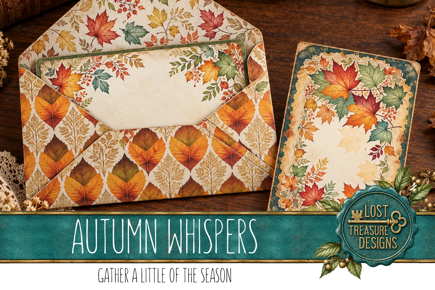 Autumn Foliage Junk Journal Kit: Watercolor Leaves, Embellishments (Digital Download) — Finished Project Showcase