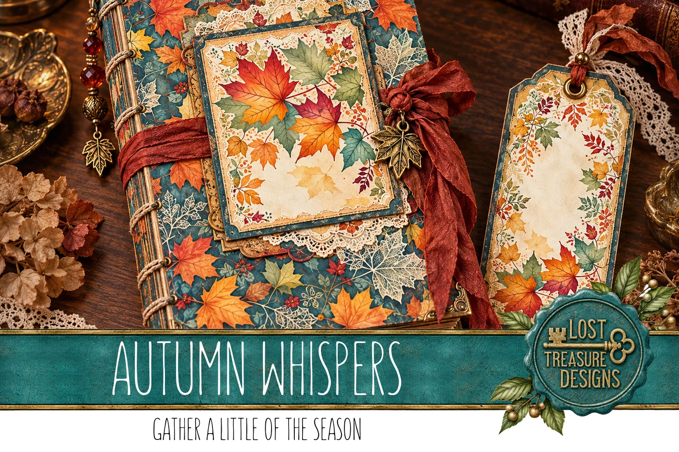 Autumn Foliage Junk Journal Kit: Watercolor Leaves, Embellishments (Digital Download) — Collection Cover