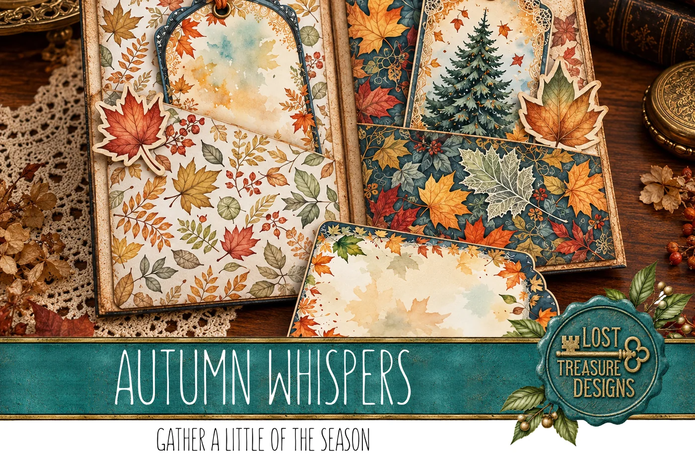 Autumn Foliage Junk Journal Kit: Watercolor Leaves, Embellishments (Digital Download) — Finished Project Showcase