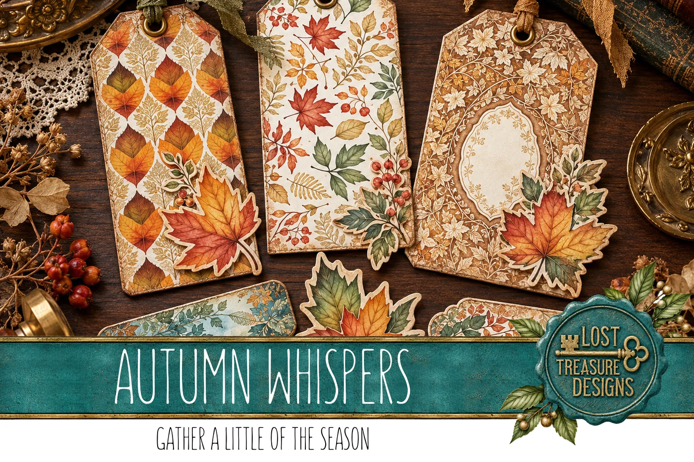Autumn Foliage Junk Journal Kit: Watercolor Leaves, Embellishments (Digital Download) — Finished Project Showcase