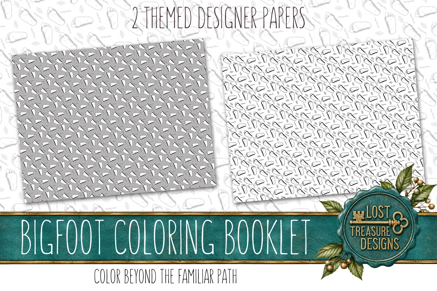 Bigfoot Coloring Booklet, Junk Journal Papercraft Kit (Printable) — Designer Paper Preview