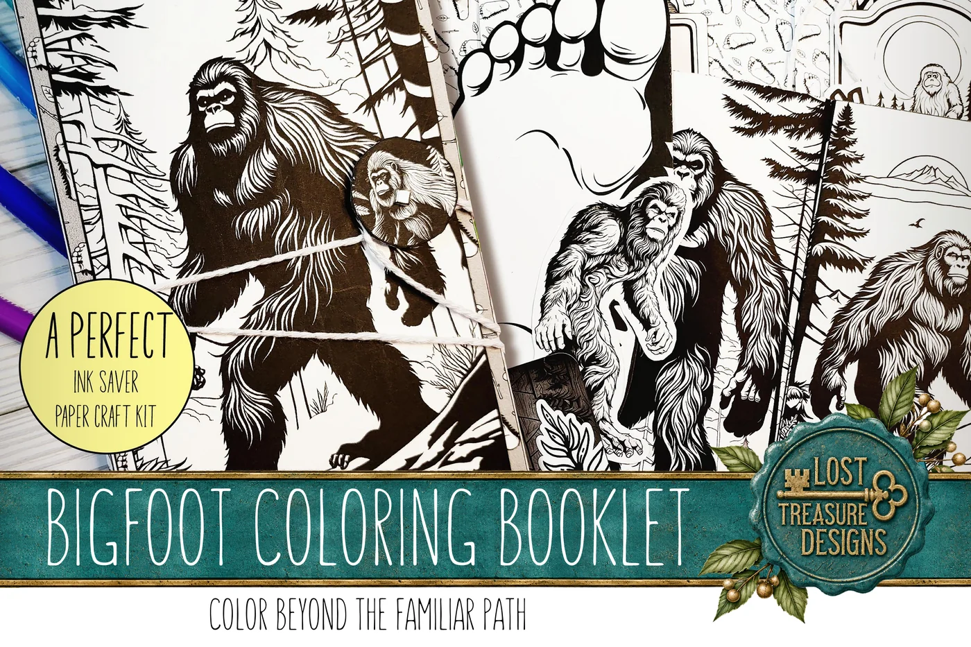 Bigfoot Coloring Booklet, Junk Journal Papercraft Kit (Printable) — Collection Cover