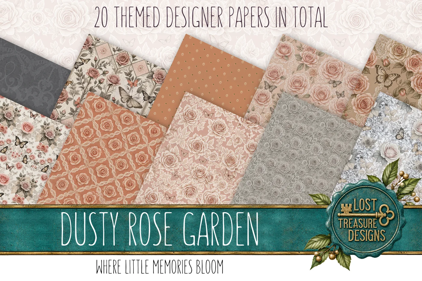 Dusty Rose Garden — Designer Paper Preview 1