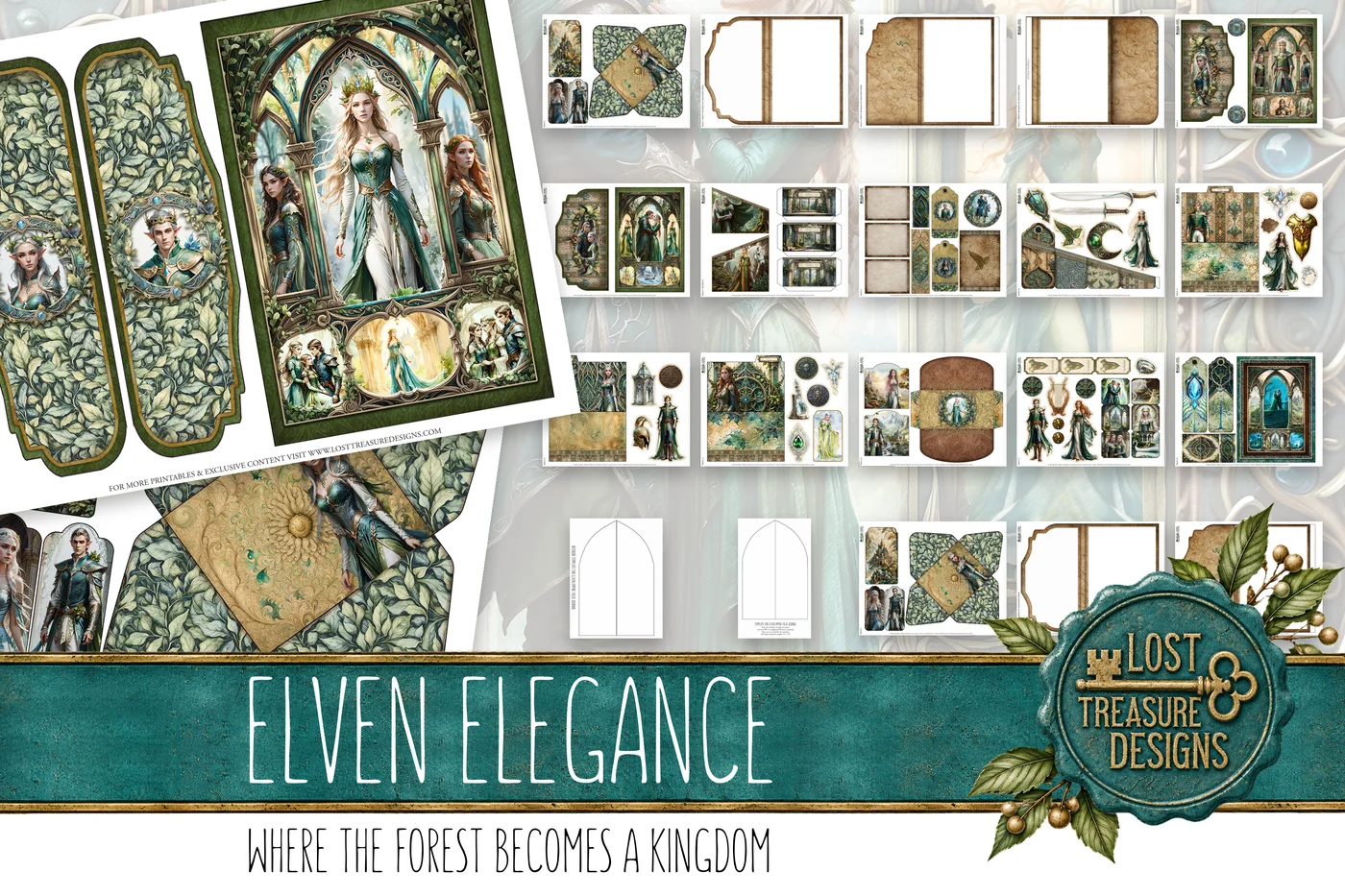 Elven Junk Journal Kit: Fantasy Empire Printable, Folio Bonus (Digital Download) — Folio & Embellishments Preview