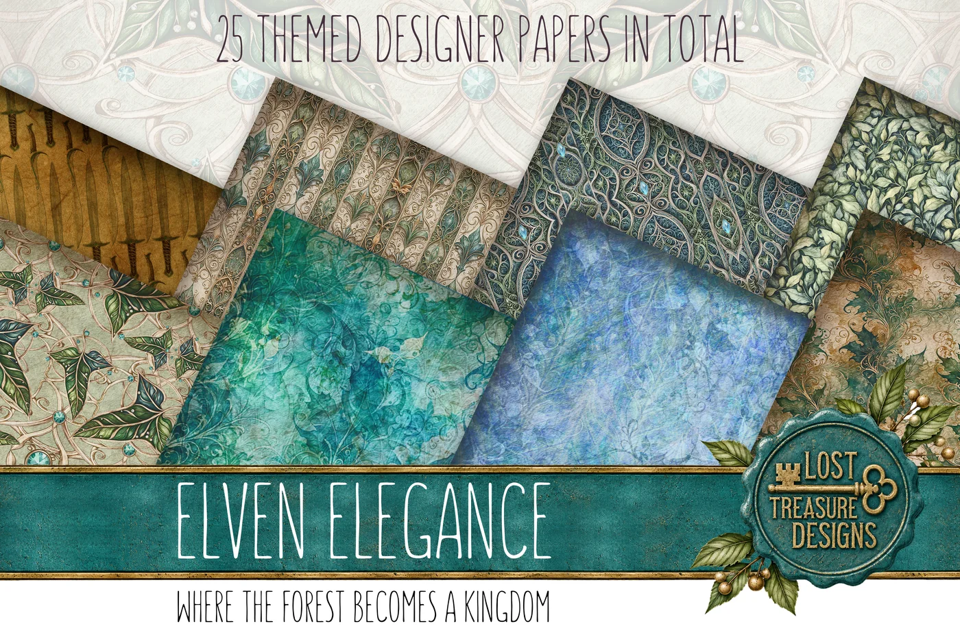Elven Junk Journal Kit: Fantasy Empire Printable, Folio Bonus (Digital Download) — Designer Paper Preview 2