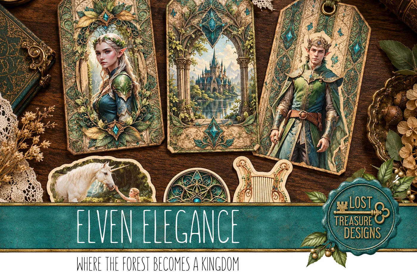Elven Junk Journal Kit: Fantasy Empire Printable, Folio Bonus (Digital Download) — Finished Project Showcase