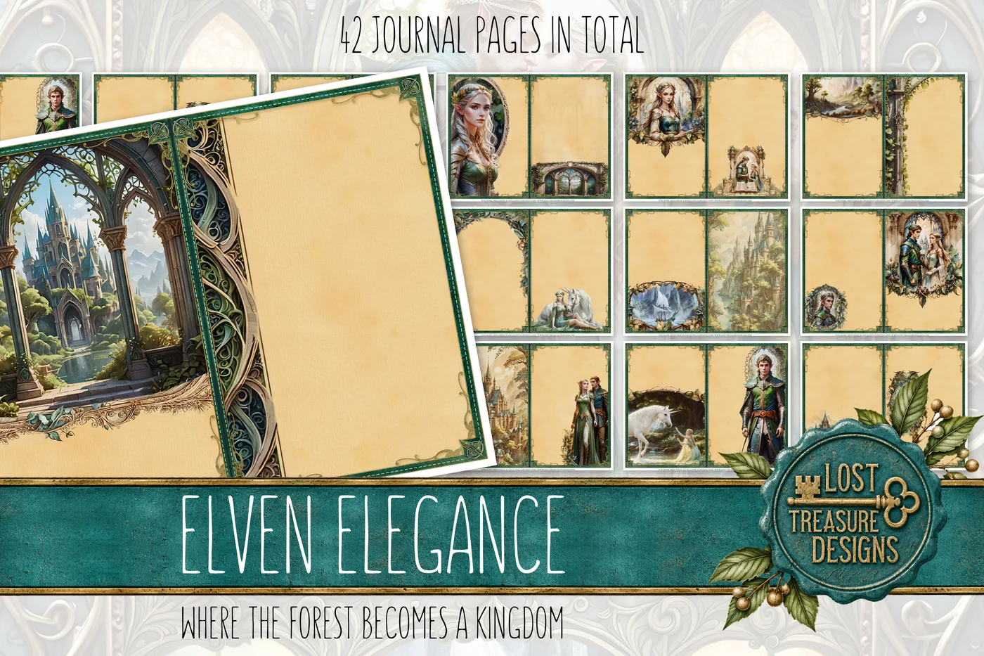 Elven Junk Journal Kit: Fantasy Empire Printable, Folio Bonus (Digital Download) — Journal Layout Preview 2