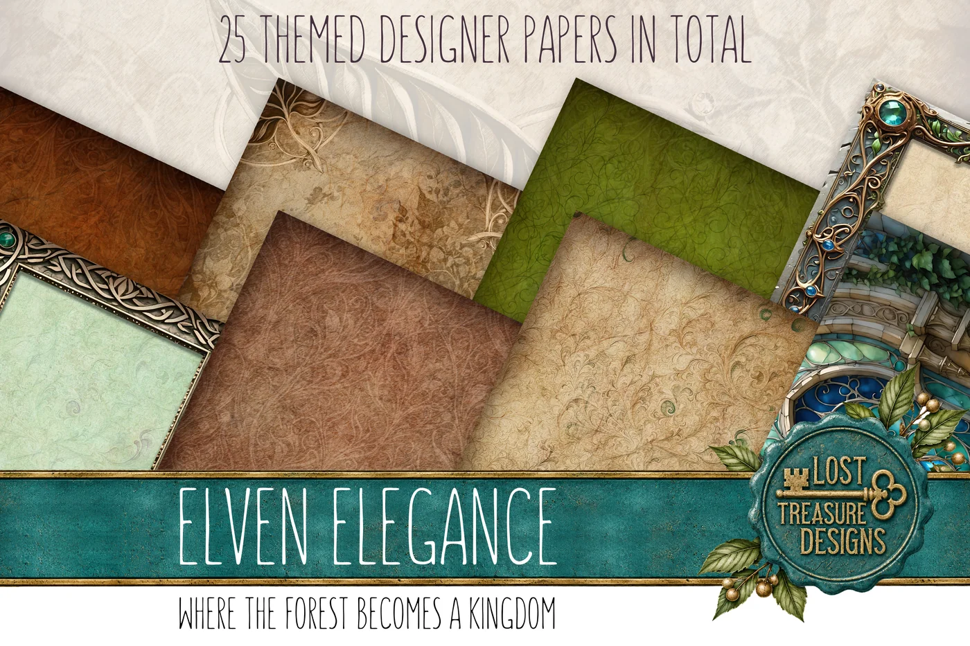 Elven Junk Journal Kit: Fantasy Empire Printable, Folio Bonus (Digital Download) — Designer Paper Preview 3