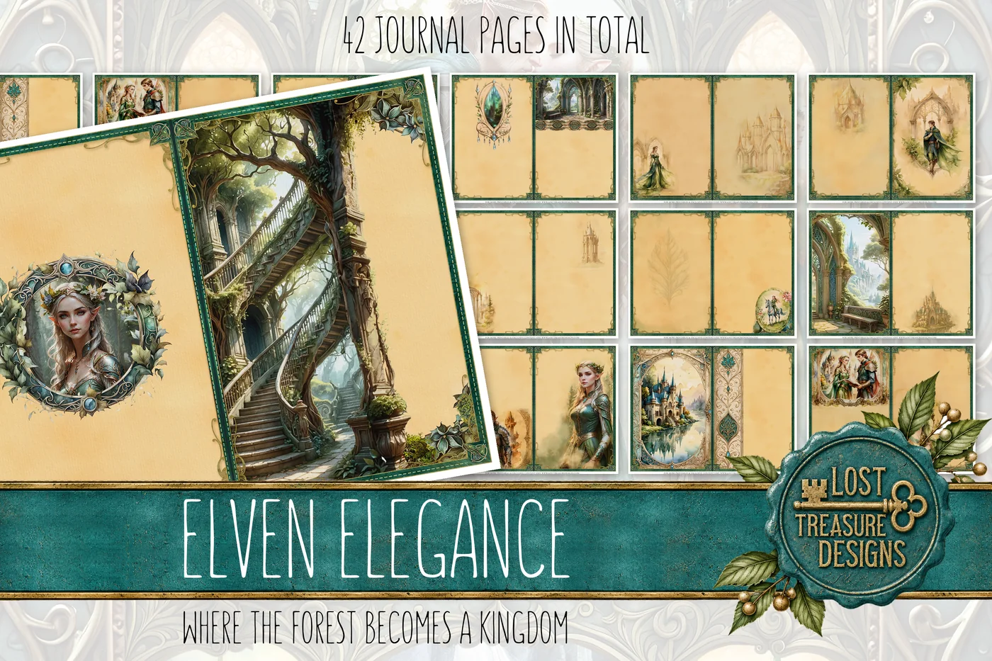 Elven Junk Journal Kit: Fantasy Empire Printable, Folio Bonus (Digital Download) — Journal Layout Preview 1