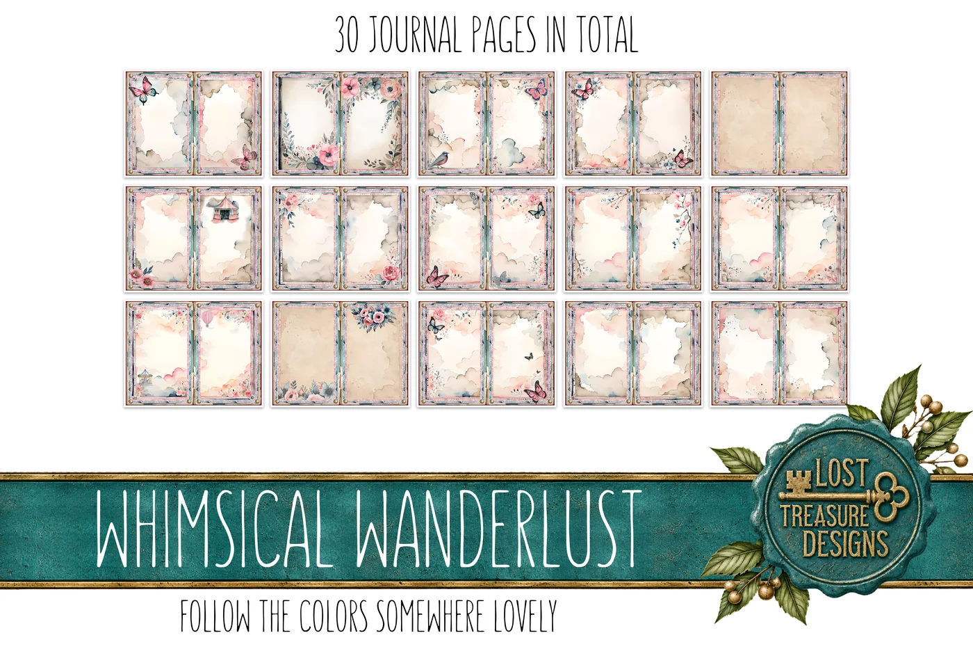 Vintage Whimsical Junk Journal Kit: Floral Ephemera (Digital) — Journal Layout Preview 1