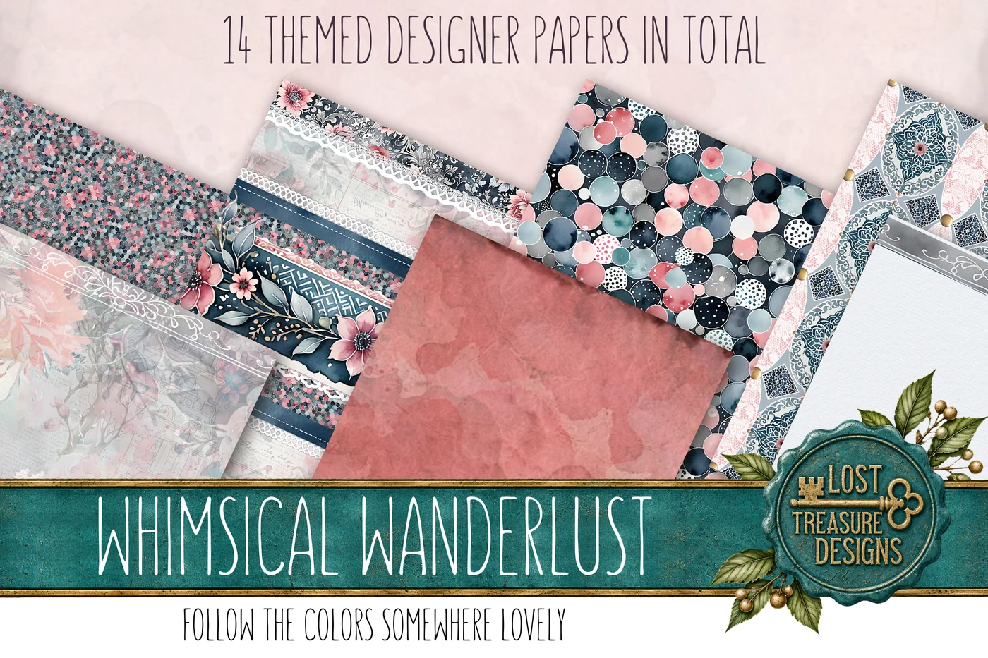 Vintage Whimsical Junk Journal Kit: Floral Ephemera (Digital) — Designer Paper Preview 1