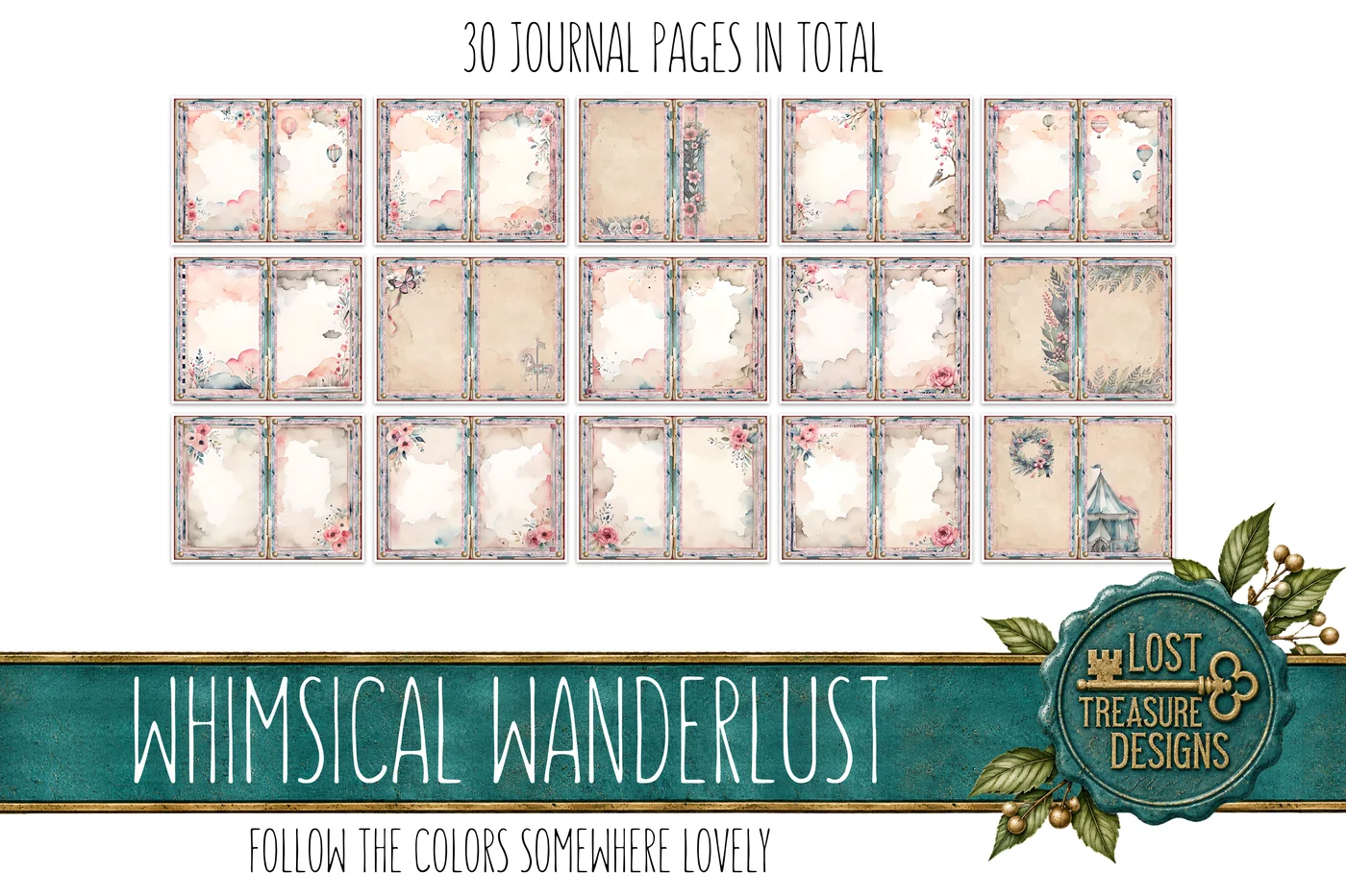Vintage Whimsical Junk Journal Kit: Floral Ephemera (Digital) — Journal Layout Preview 2