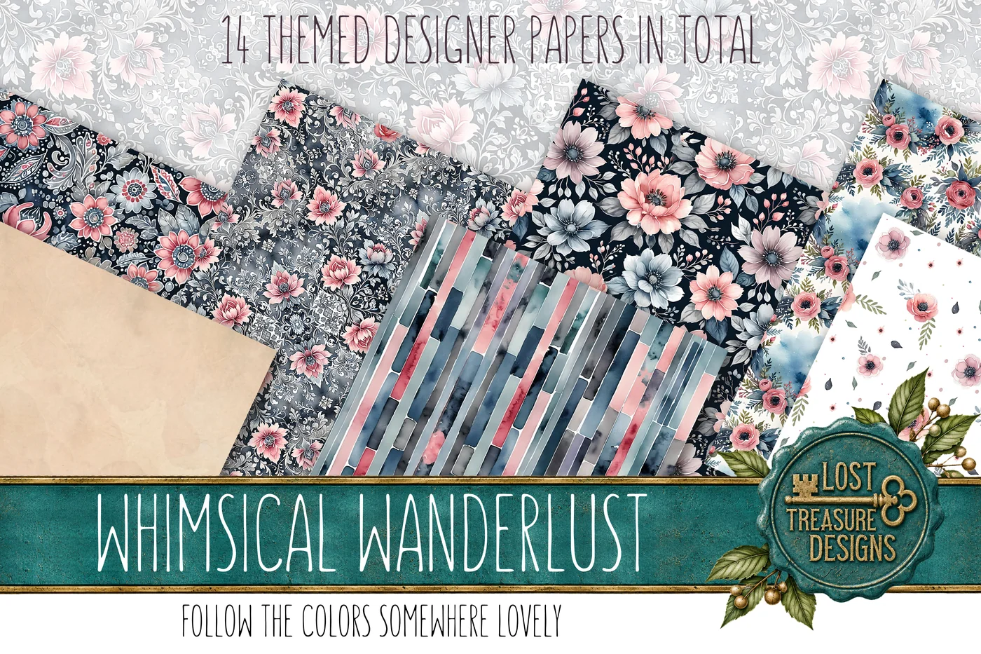Vintage Whimsical Junk Journal Kit: Floral Ephemera (Digital) — Designer Paper Preview 2