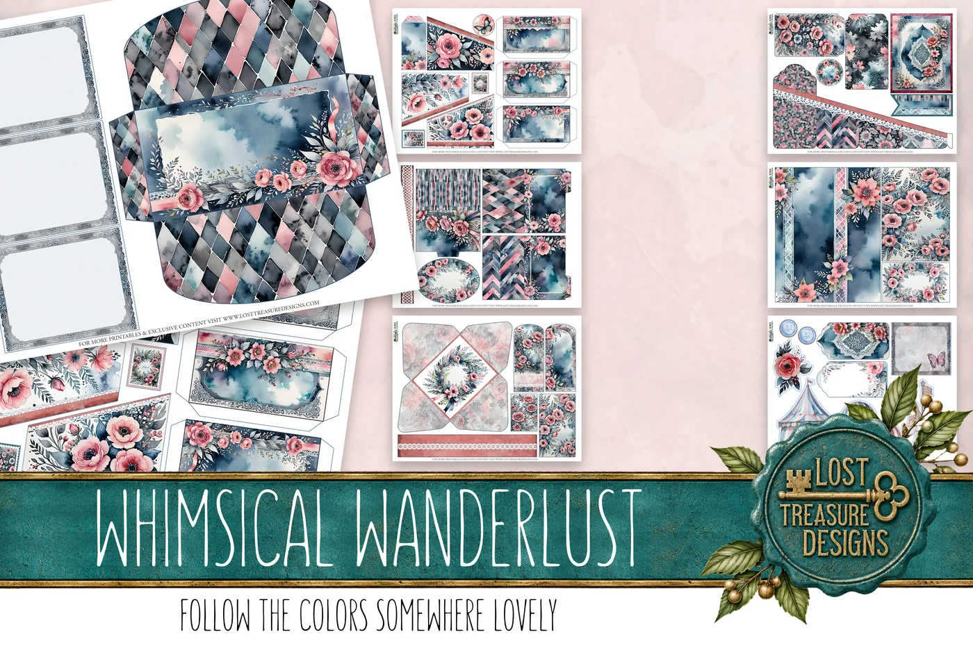 Vintage Whimsical Junk Journal Kit: Floral Ephemera (Digital) — Folio & Embellishments Preview